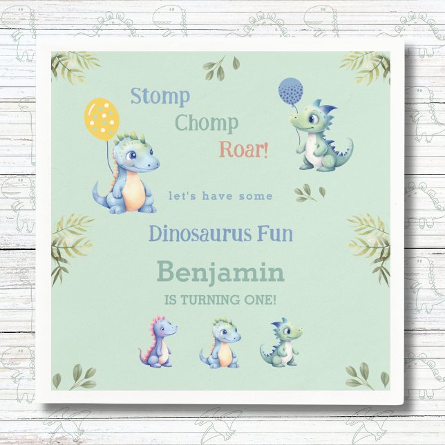 Cute Baby Boy Dinosaur 1st Birthday Party Napkin (Creator Uploaded)