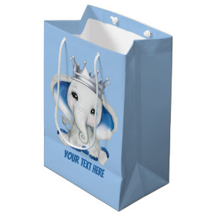 Cute baby boy elephant prince medium gift bag