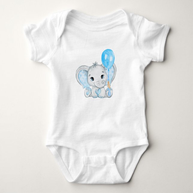 Cute Baby Boy Elephant With Balloon Bodysuit (Front)