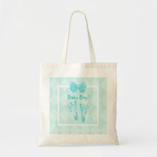 Cute Baby Boy Footprints Blue Ribbon Tote Bag