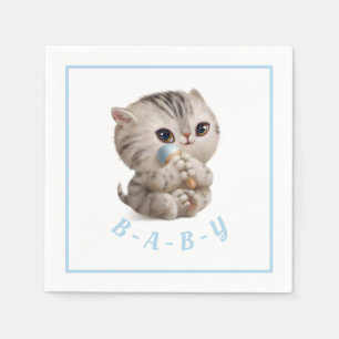 Cute Baby Boy Kitten Hand Drawn Blue Typography Napkin