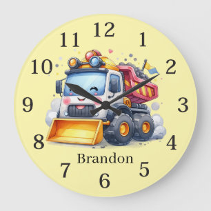 Cute baby boy nursery construction dump truck large clock