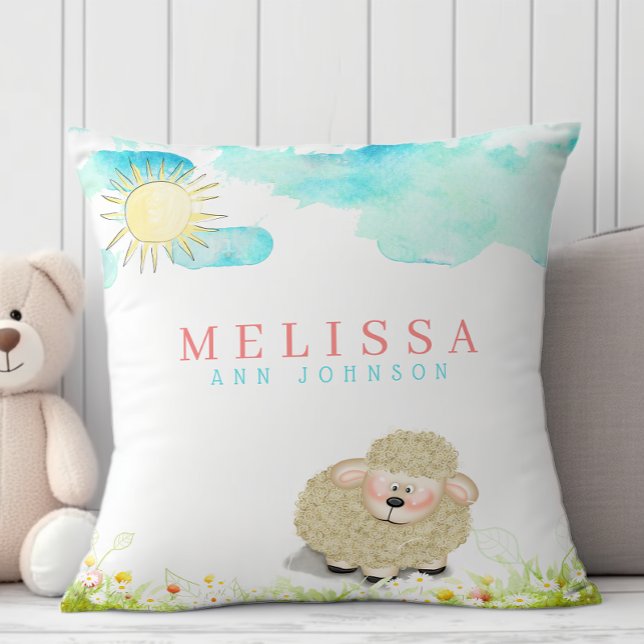 Cute baby boy or girl lamb pastel nursery cushion (Creator Uploaded)