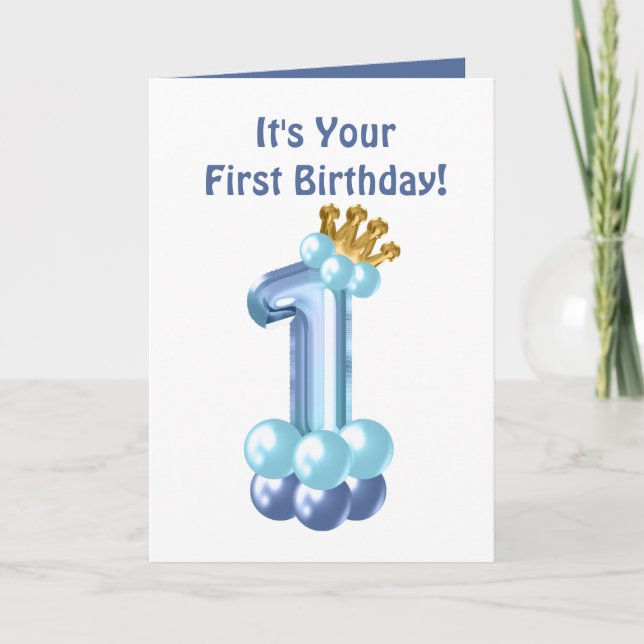 cute baby boy Prince first Birthday add sentiment Card (Front)