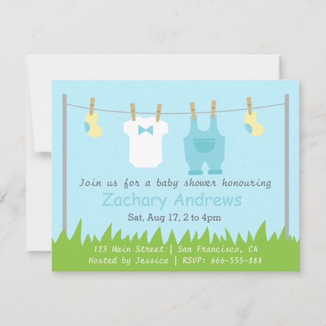 Cute Baby Boy Shower with Baby Clothes Invitation (Front)