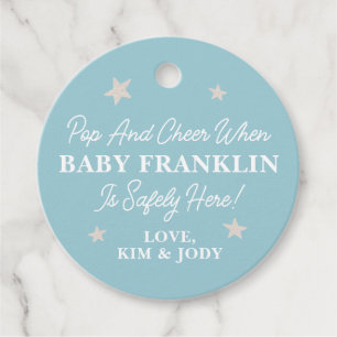 Cute Baby Boy Silver Stars Champagne Baby Shower Favour Tags