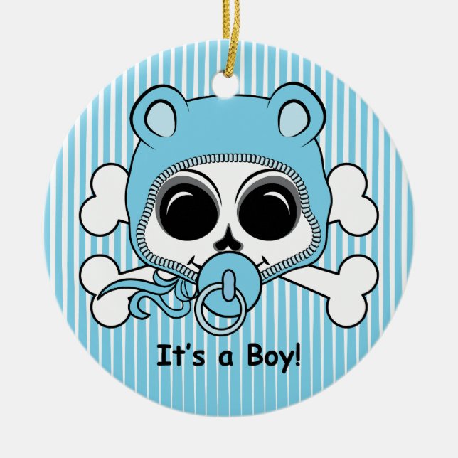 Cute Baby Boy Skull Ceramic Tree Decoration (Front)