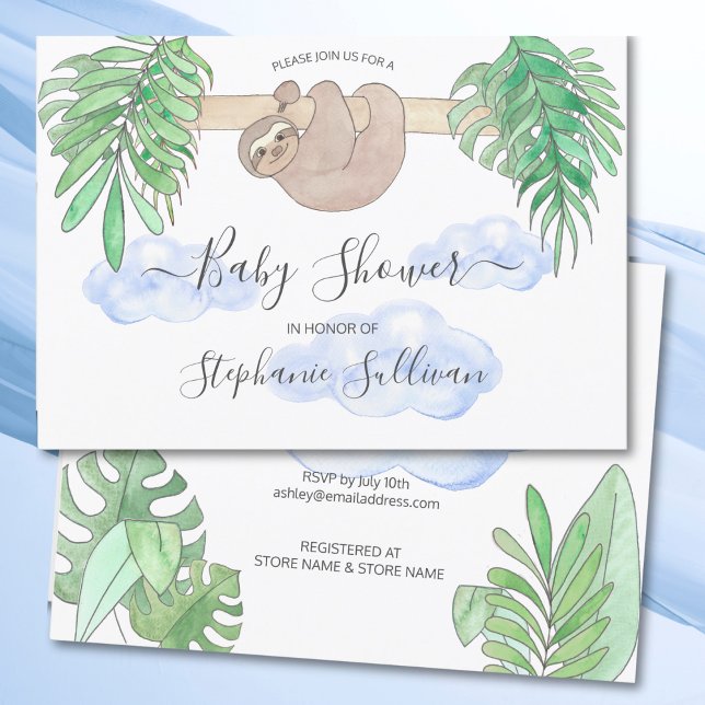 Cute Baby Boy Sloth Baby Shower Invitation (Creator Uploaded)