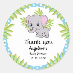 Cute Baby Boy Thank You Elephant Polka Dot Classic Round Sticker