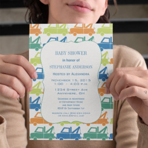 Cute Baby Boy Tow Truck Baby Shower Invitation