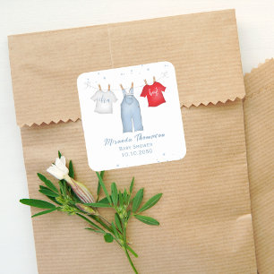 Cute Baby Boy Whimsical Denim Blue Baby Clothes Square Sticker