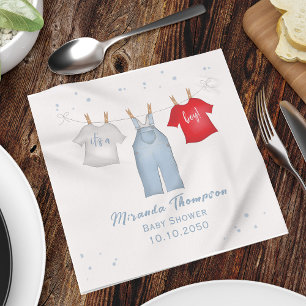 Cute Baby Boy Whimsical Denim Blue Baby Shower Napkin