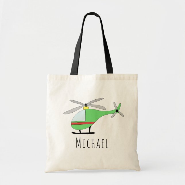 Cute Baby Boy's Helicopter Aircraft and Name Tote Bag (Front)