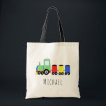 Cute Baby Boy's Locomotive Train and Name Tote Bag<br><div class="desc">This cute boy's farm themed tote bag features a colourful locomotive train doodle, and has place for you to add your child/baby's name in beautiful typography. Perfect to use as a bag for your little boy, or as a simple diaper bag for a new mum! Great gift for train lovers....</div>