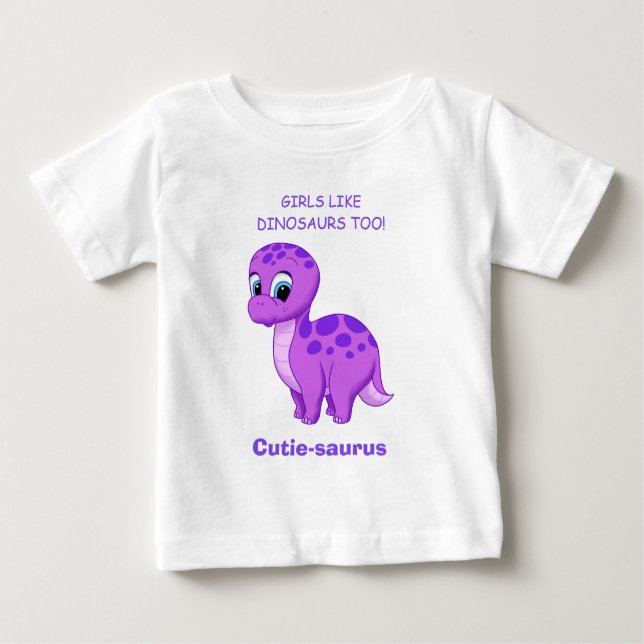 Cute Baby Brontosaurus Girls Like Dinosaurs Too Baby T-Shirt (Front)