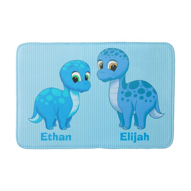 Cute Baby Brother Blue Dinosaurs Bath Mat (Front)