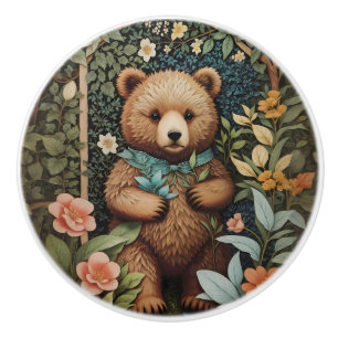 Cute Baby Brown Bear William Morris Inspired Ceramic Knob