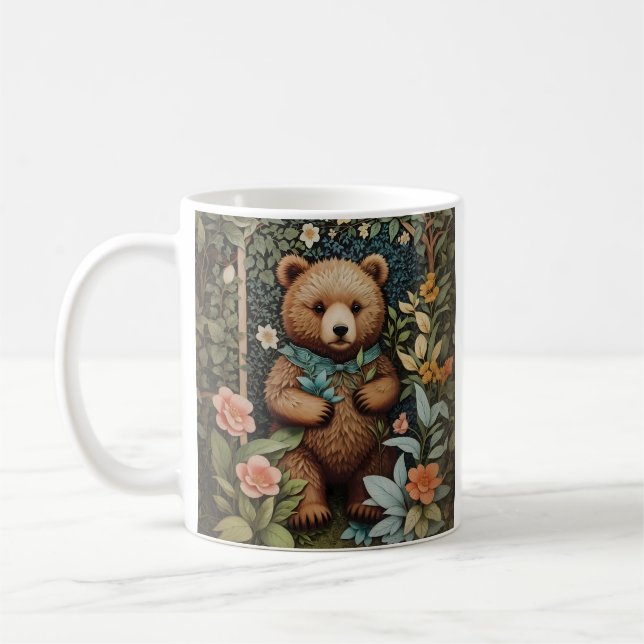 Cute Baby Brown Bear William Morris Inspired  Coffee Mug (Left)
