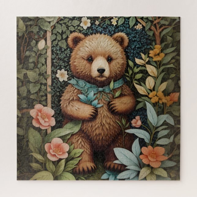 Cute Baby Brown Bear William Morris Inspired  Jigsaw Puzzle (Vertical)