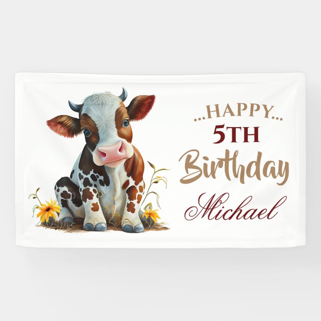 Cute Baby Brown Cow Banner (Horizontal)