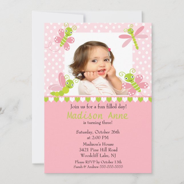 Cute Baby Bugs Photo Birthday Invitation (Front)