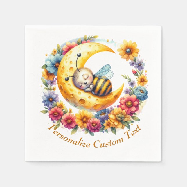 Cute Baby Bumble Bee Sleeping on a Half Moon  Napkin (Front)
