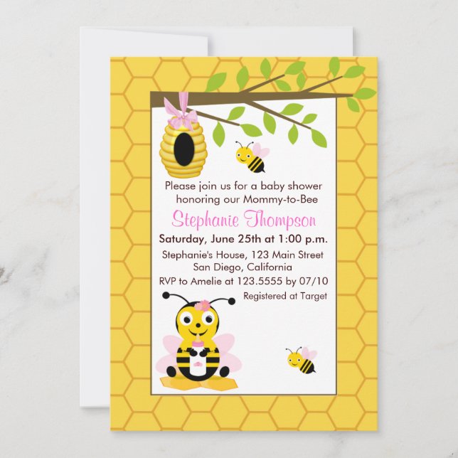 Cute Baby Bumblebee Girl Baby Shower Invitations (Front)