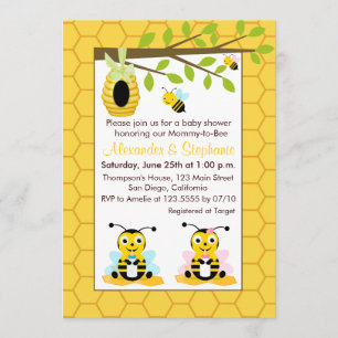 Cute Baby Bumblebee Twin Girls Boy Baby Shower Invitation