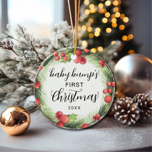 Cute Baby Bump's First Christmas Holiday Ceramic  Tree Decoration