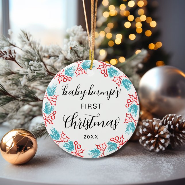 Cute Baby Bump's First Christmas Holly  Ceramic Tree Decoration (Creator Uploaded)
