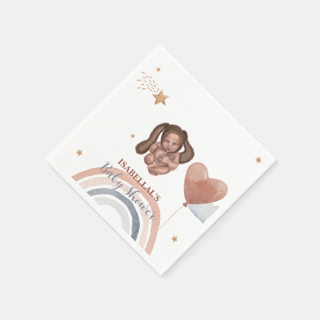 Cute baby bunny African american kids baby shower Napkin (Corner)