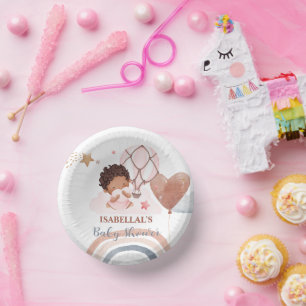 Cute baby bunny African american kids baby shower Paper Plate