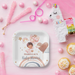 Cute baby bunny African american kids baby shower Paper Plate