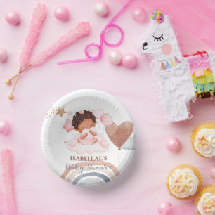 Cute baby bunny African american kids baby shower Paper Plate