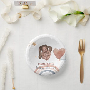 Cute baby bunny African american kids baby shower Paper Plate