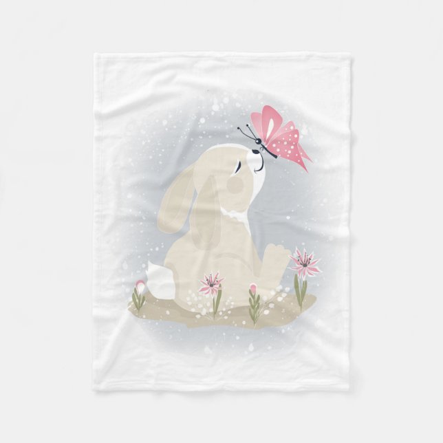 Cute baby Bunny and butterfly. Fleece Blanket (Front)