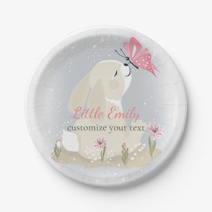Cute baby Bunny and butterfly. Paper Plate