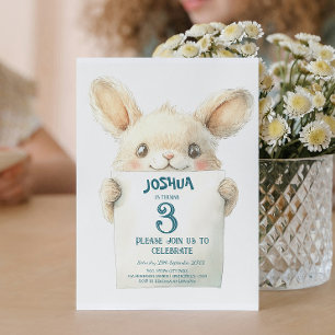 Cute Baby Bunny and Sign Kids birthday Party Invitation