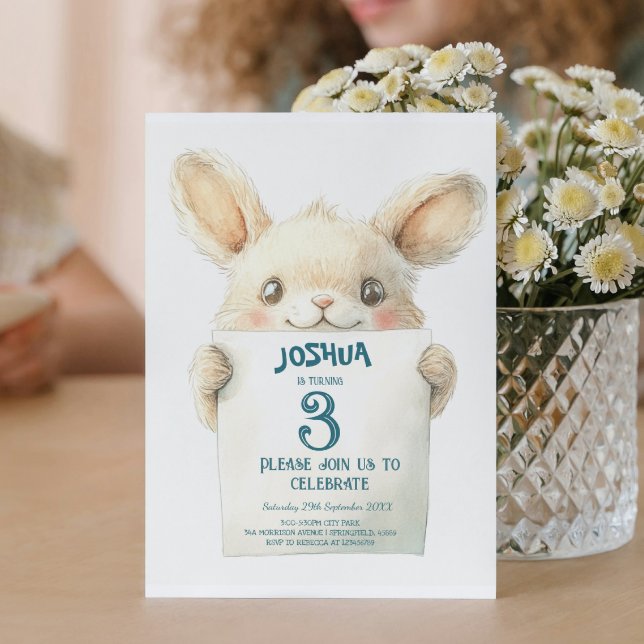 Cute Baby Bunny and Sign Kids birthday Party  Invitation (Creator Uploaded)