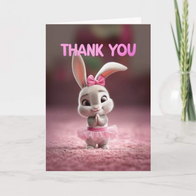 Cute Baby Bunny Girl in Pink Tutu Thank You Card (Front)