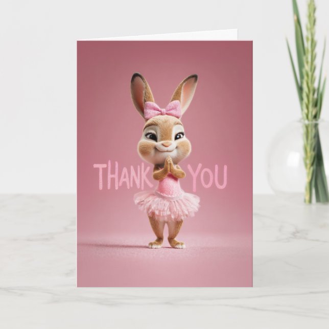 Cute Baby Bunny Girl in Pink Tutu Thank You Card (Front)