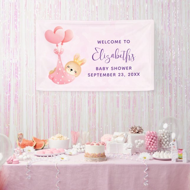 Cute Baby Bunny in a Heart Blanket Baby Shower Banner (Party)