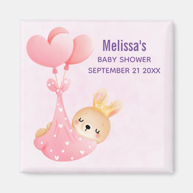 Cute Baby Bunny in a Heart Blanket Baby Shower Magnet (Front)