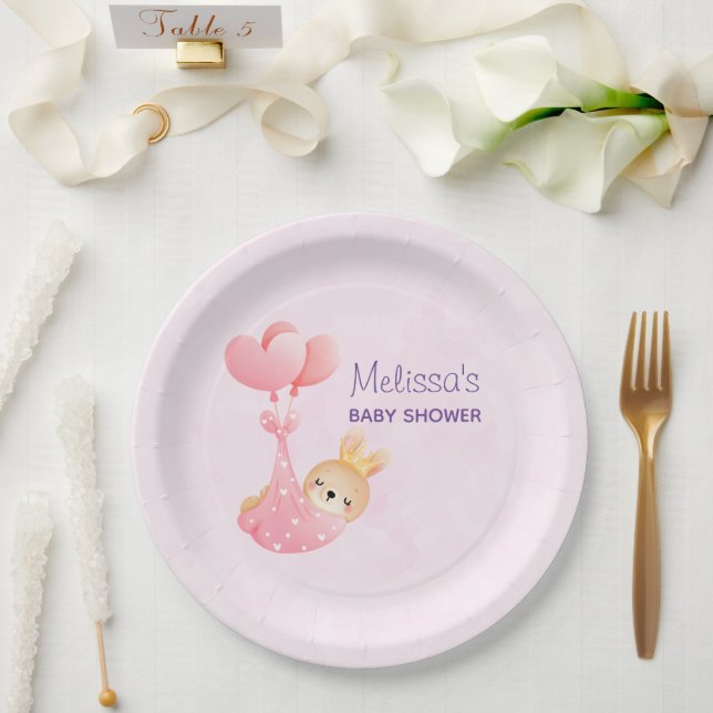  Cute Baby Bunny in a Heart Blanket Baby Shower Paper Plate (Wedding)