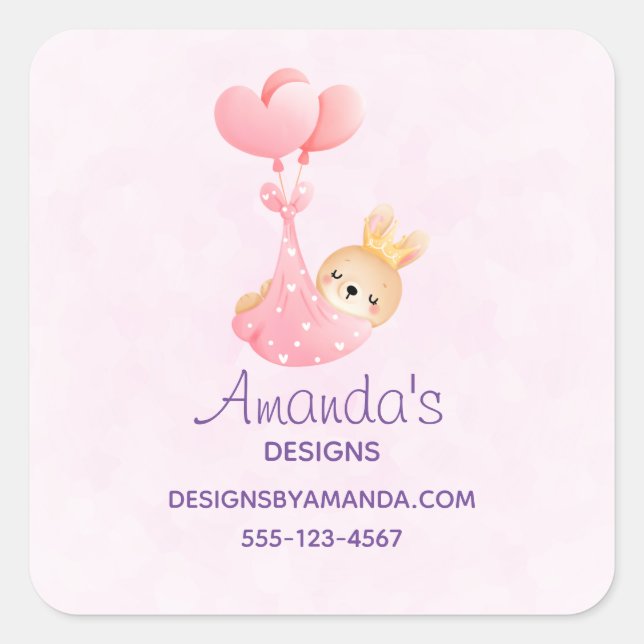 Cute Baby Bunny in a Heart Blanket Business  Square Sticker (Front)