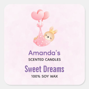 Cute Baby Bunny in a Heart Blanket Candle Biz Square Sticker