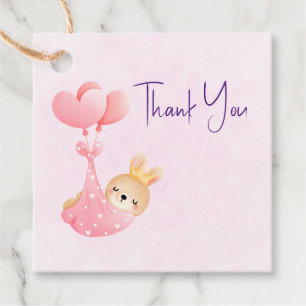 Cute Baby Bunny in a Heart Blanket Favour Tags