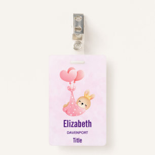 Cute Baby Bunny in a Heart Blanket ID Badge