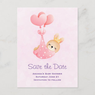 Cute Baby Bunny in a Heart Blanket Save the Date Invitation Postcard