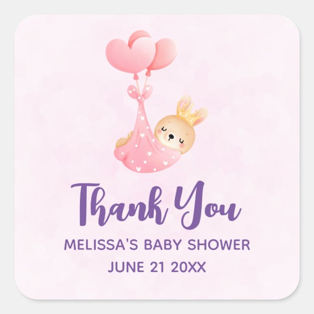 Cute Baby Bunny in a Heart Blanket Square Sticker (Front)